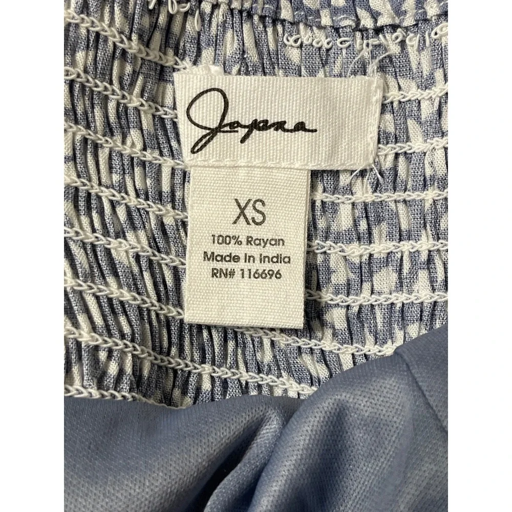 Japna Blue White Leaf Print Maxi Dress Smocked Boho Casual Flutter Sleeve XS - Picture 8 of 8